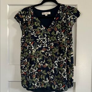 LOFT Women's Floral Blouse - Navy, Green, and White